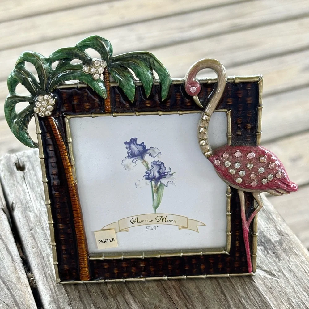 Pewter Flamingo Tropical Picture Frame 3” x 3” Picture Opening